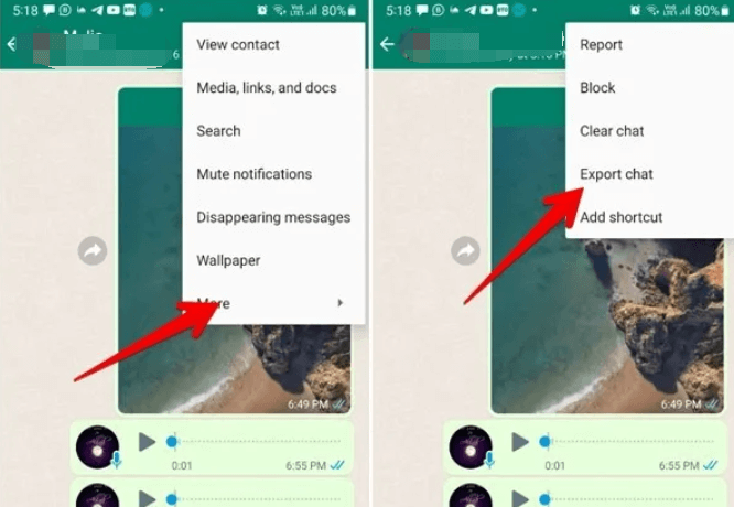 Eksportuj historię czatu, aby odzyskać usunięte dokumenty z WhatsApp