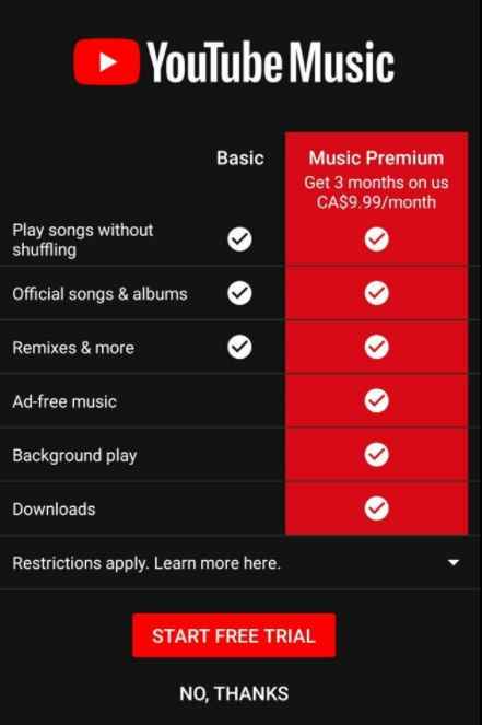 Sprawdzanie korzyści z YouTube Music Premium
