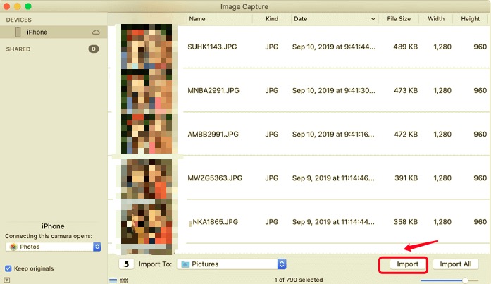 Importuj zdjęcia z iPhone'a na zewnętrzny dysk twardy za pomocą przechwytywania obrazu na komputerze Mac