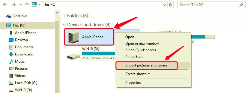 Użyj Eksploratora plików w systemie Windows 10, aby przesłać wideo z iPhone'a na komputer