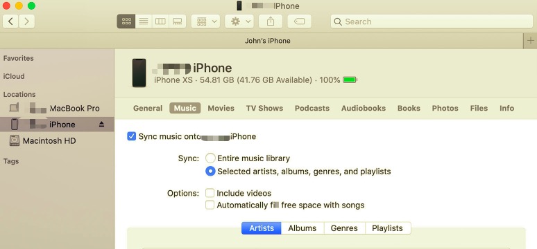 Synchronizuj muzykę między komputerem Mac a iPhonem za pomocą Findera