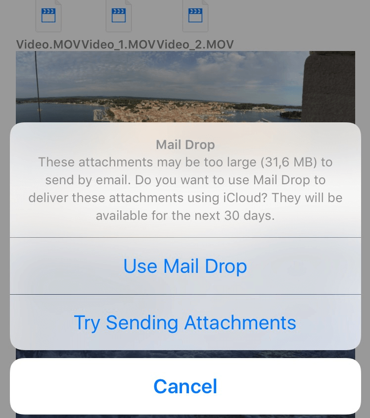 Korzystanie z funkcji Mail Drop do wysyłania dużych plików wideo z iPhone'a