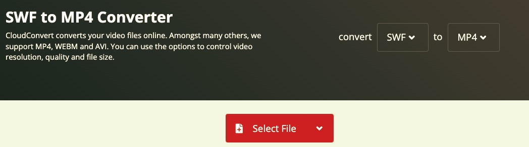 Używanie CloudConvert do konwersji SWF na MP4