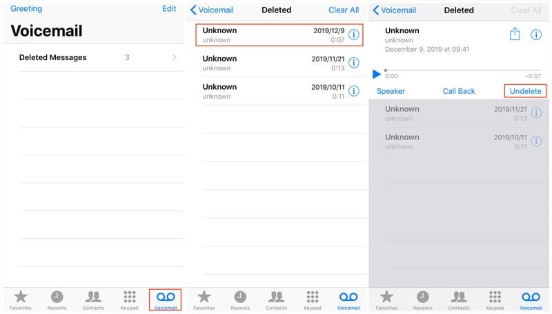 Odzyskaj usuniętą pocztę głosową na iPhonie poprzez ostatnio usunięte