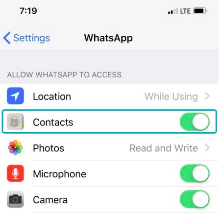 Zezwól na uprawnienia kontaktów WhatsApp na iPhonie, aby naprawić niewidoczne kontakty