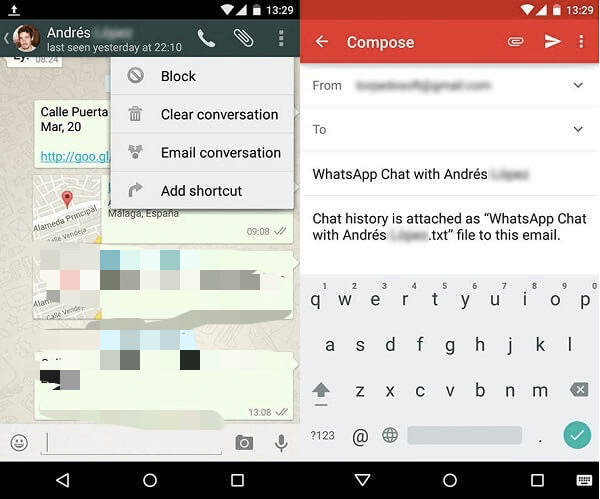 Przesyłanie wiadomości WhatsApp między Androidem a iPhonem za pomocą poczty e-mail