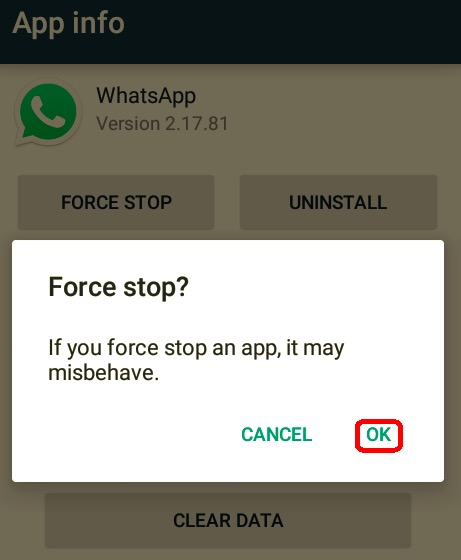 Wymuś zamknięcie WhatsApp, aby naprawić problemy z brakiem połączenia z Wi-Fi