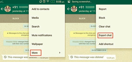 Użyj funkcji eksportu WhatsApp, aby wyeksportować czat