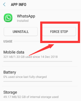 Wymuszanie zatrzymania aplikacji w celu naprawienia kopii zapasowej WhatsApp zablokowanej na Androidzie