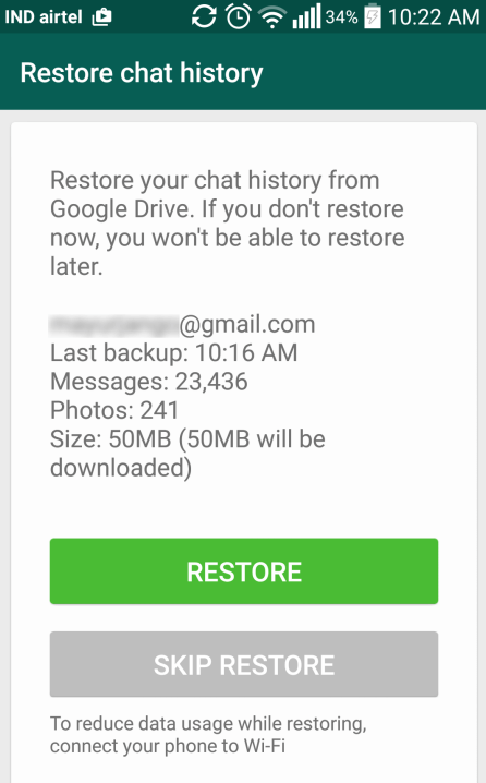 Przywróć usunięte wiadomości WhatsApp z Dysku Google