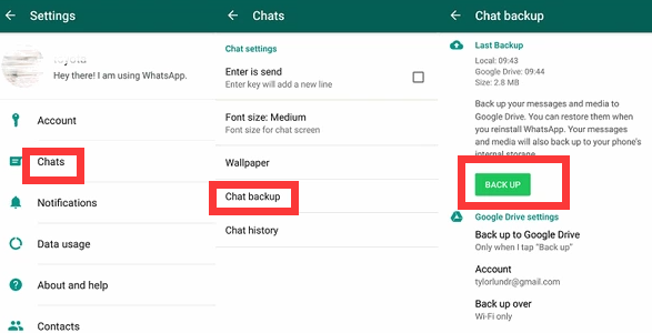 Ręczne tworzenie kopii zapasowych wiadomości WhatsApp na Androidzie na Dysku Google