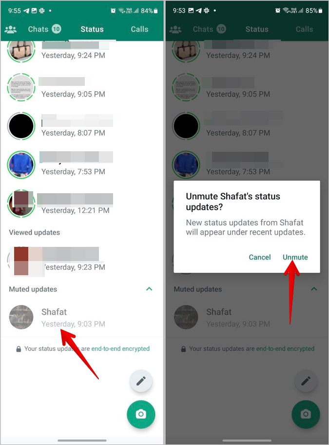 Napraw dźwięk powiadomienia WhatsApp, który nie działa: Upewnij się, że rozmowy WhatsApp nie są wyciszone