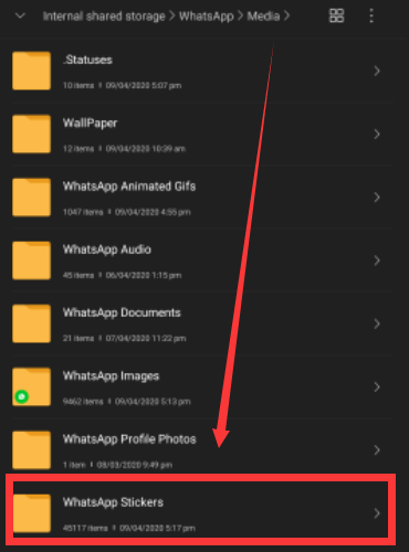 Eksportuj naklejki WhatsApp, kopiując folder naklejek