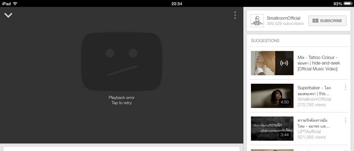 Błąd odtwarzania aplikacji Youtube Stuknij, aby spróbować ponownie
